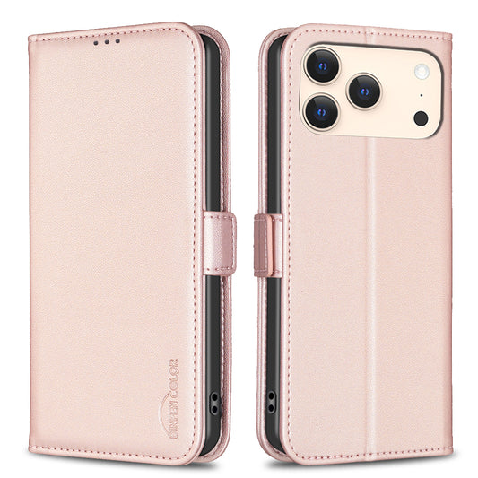 For iPhone 17 Pro Max Case BINFEN COLOR BF31  PU Leather Flip Folio Phone Wallet Cover - Pink