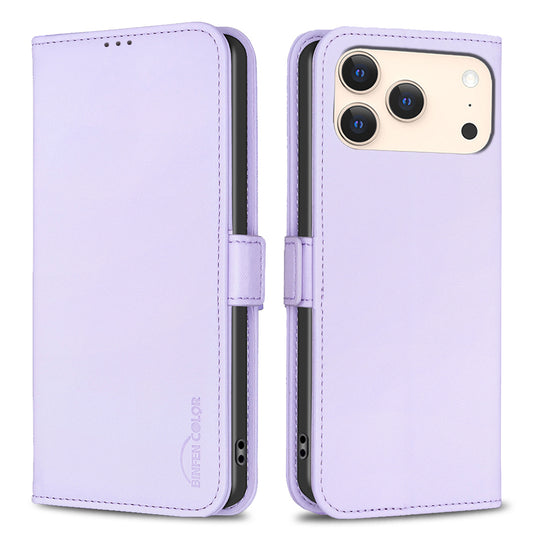 For iPhone 17 Pro Max Case BINFEN COLOR BF31  PU Leather Flip Folio Phone Wallet Cover - Purple