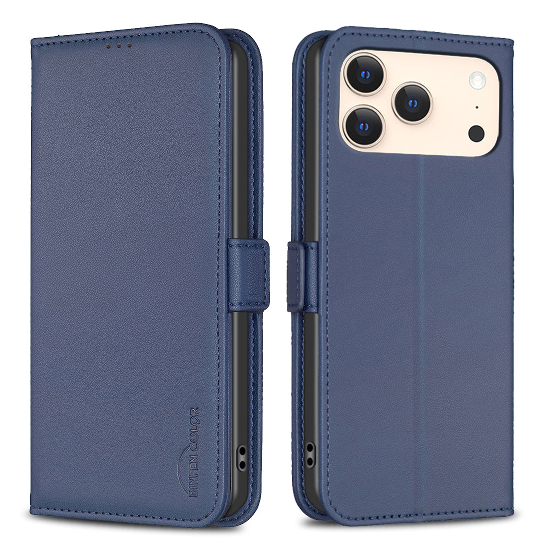 For iPhone 17 Pro Max Case BINFEN COLOR BF31  PU Leather Flip Folio Phone Wallet Cover - Blue