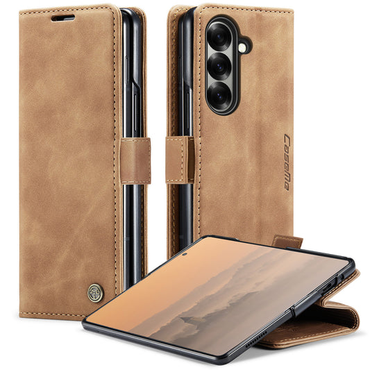 For Samsung Galaxy Z Fold7 5G Wallet Case CASEME 013 Series PU Leather Phone Cover Stand - Brown