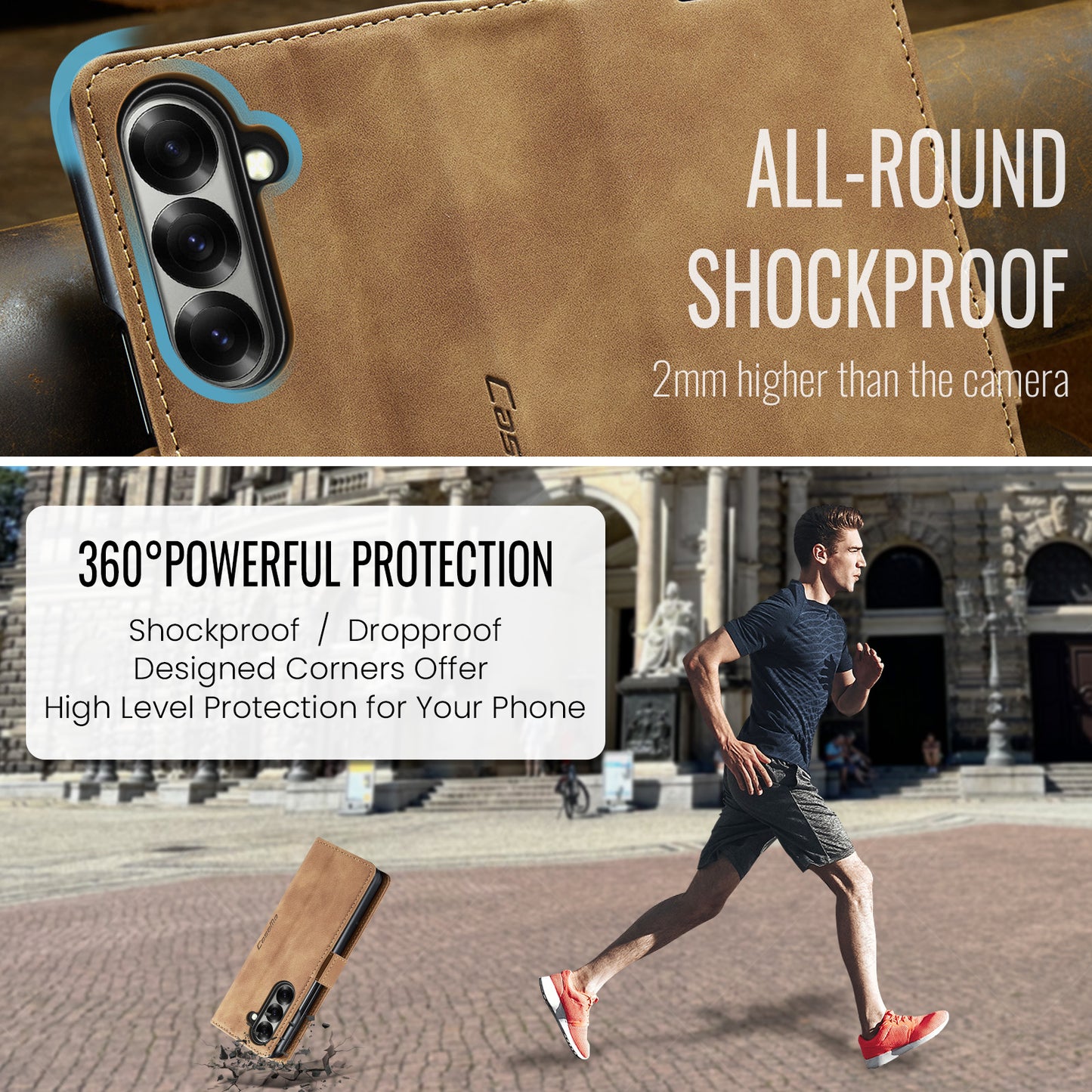 For Samsung Galaxy Z Fold7 5G Wallet Case CASEME 013 Series PU Leather Phone Cover Stand - Brown