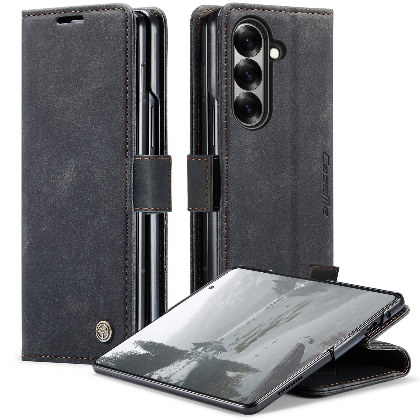 For Samsung Galaxy Z Fold7 5G Wallet Case CASEME 013 Series PU Leather Phone Cover Stand - Black