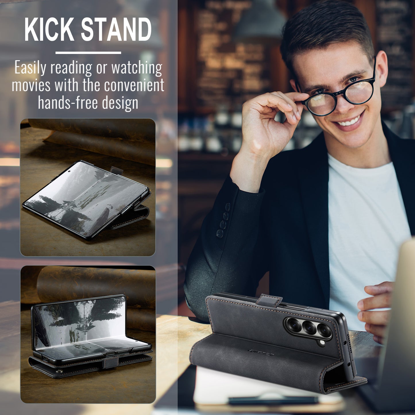 For Samsung Galaxy Z Fold7 5G Wallet Case CASEME 013 Series PU Leather Phone Cover Stand - Black