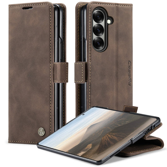 For Samsung Galaxy Z Fold7 5G Wallet Case CASEME 013 Series PU Leather Phone Cover Stand - Coffee