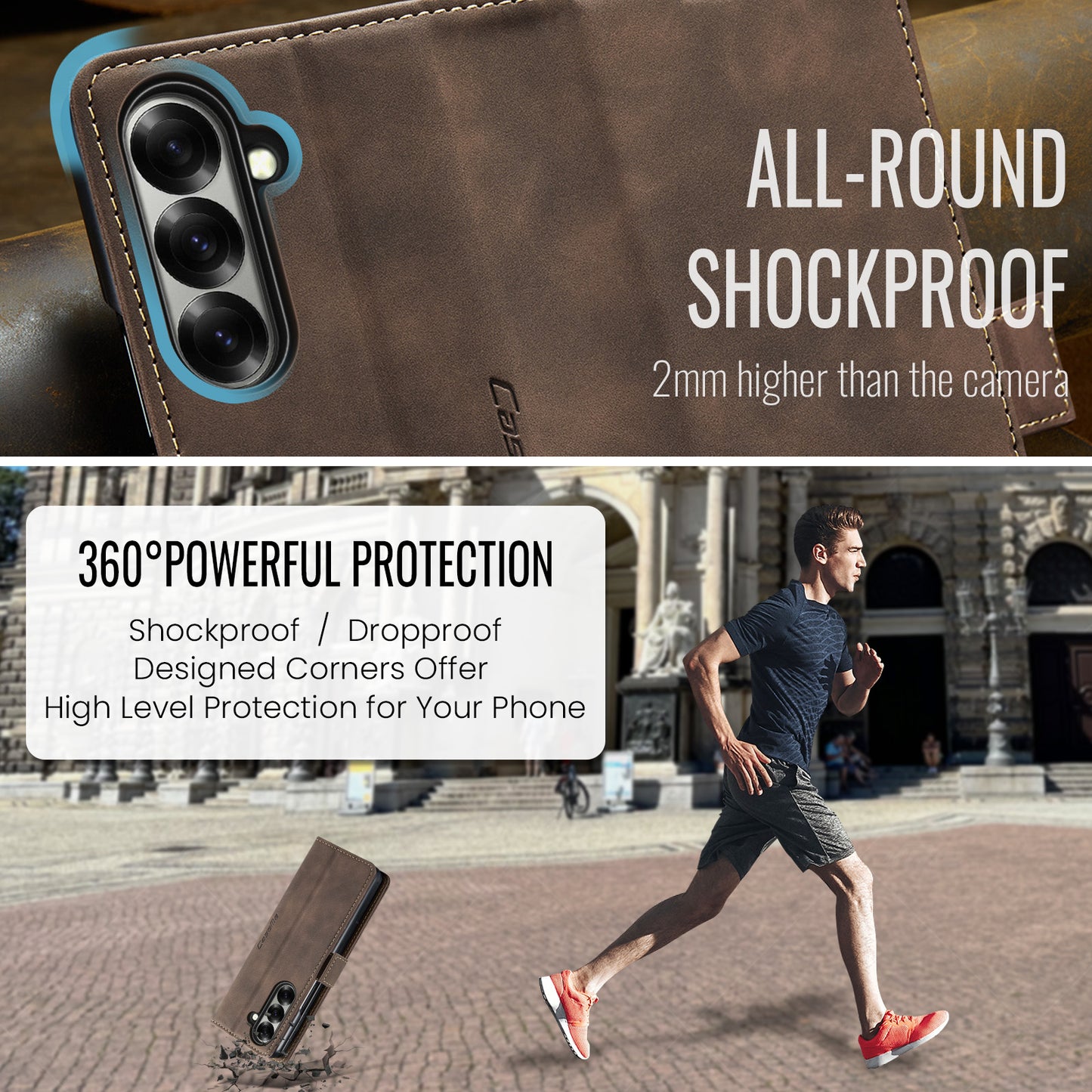 For Samsung Galaxy Z Fold7 5G Wallet Case CASEME 013 Series PU Leather Phone Cover Stand - Coffee