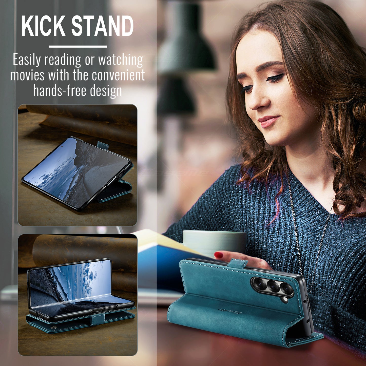 For Samsung Galaxy Z Fold7 5G Wallet Case CASEME 013 Series PU Leather Phone Cover Stand - Blue