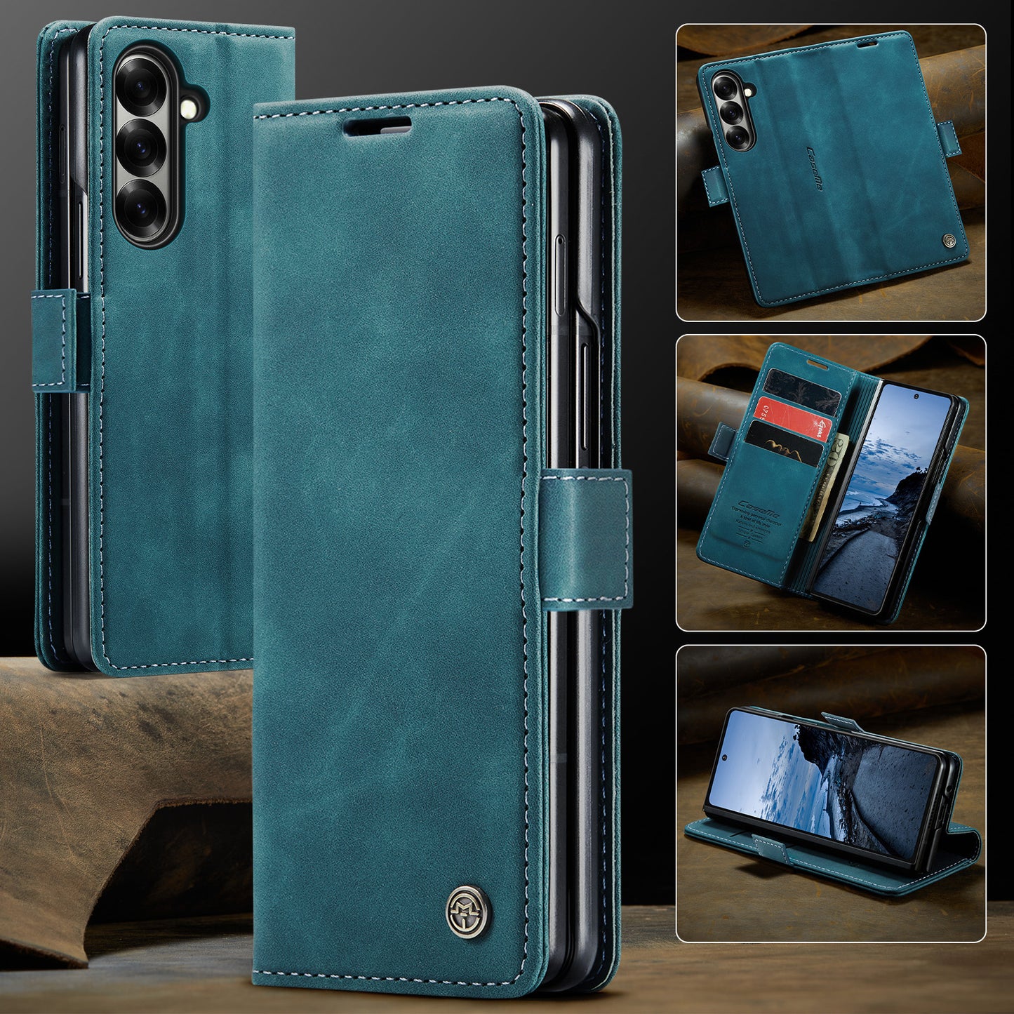 For Samsung Galaxy Z Fold7 5G Wallet Case CASEME 013 Series PU Leather Phone Cover Stand - Blue