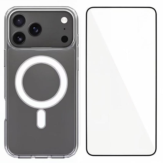 For iPhone 17 Pro Max Clear Phone Case WANLONFENG LM Series Compatible with MagSafe with Screen Film (Big Lens Hole) - Transparent