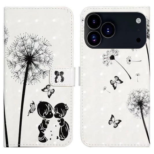 For iPhone 17 Pro Max Case 3D Creative Pattern PU Leather Stand Phone Cover - Kids and Dandelion