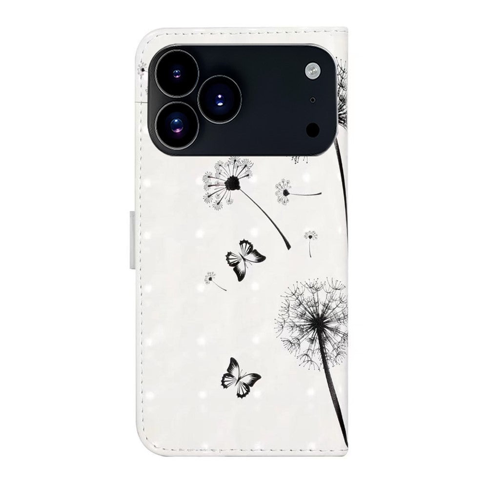 For iPhone 17 Pro Max Case 3D Creative Pattern PU Leather Stand Phone Cover - Kids and Dandelion