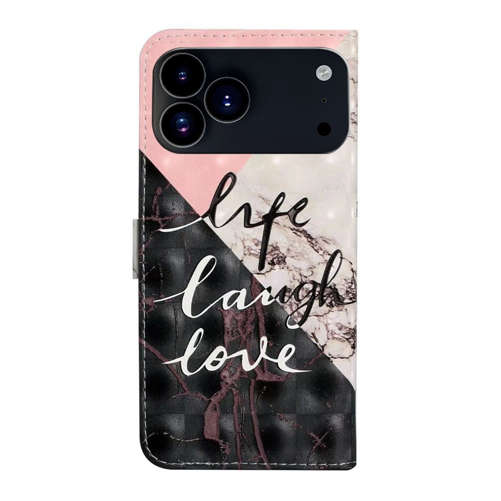 For iPhone 17 Pro Max Case 3D Creative Pattern PU Leather Stand Phone Cover - Tri-Color Marble