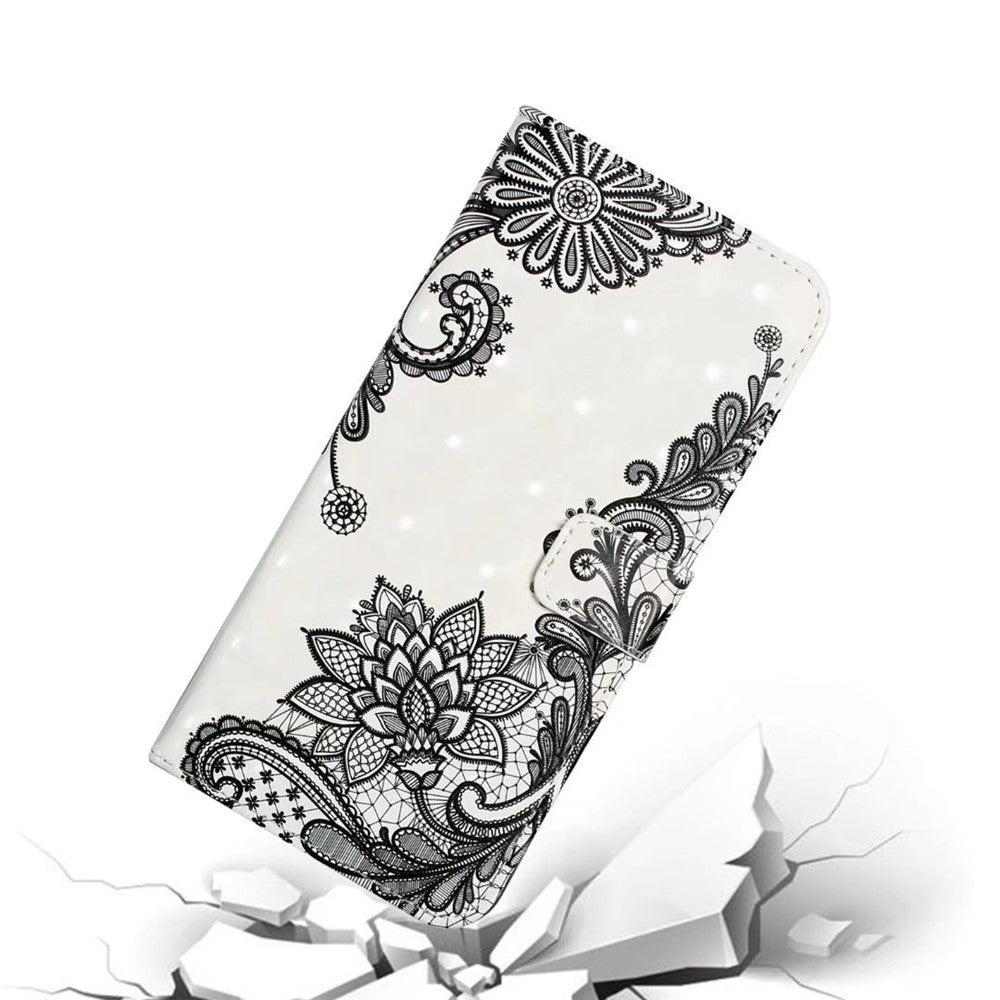 For iPhone 17 Pro Max Case 3D Creative Pattern PU Leather Stand Phone Cover - Lace Flower
