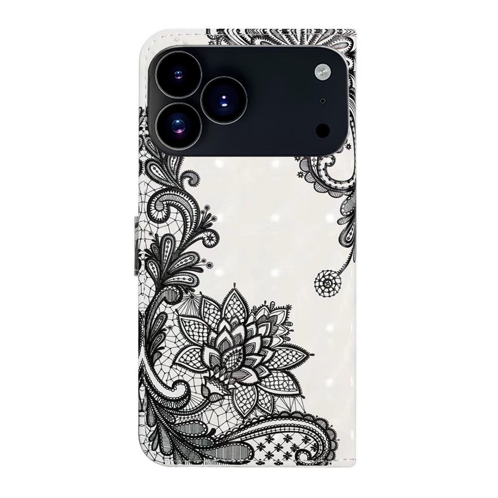 For iPhone 17 Pro Max Case 3D Creative Pattern PU Leather Stand Phone Cover - Lace Flower