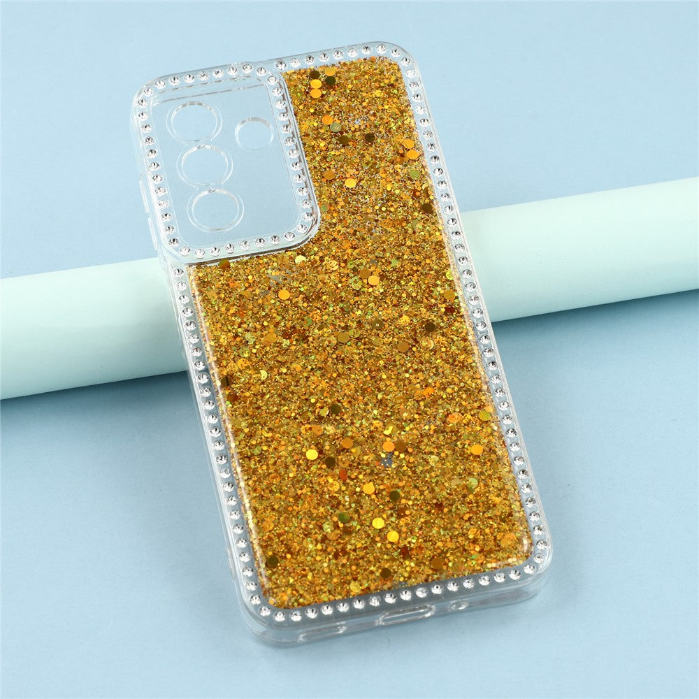 For Samsung Galaxy A17 5G Case Rhinestone Edge Glitter Epoxy TPU Phone Cover - Gold