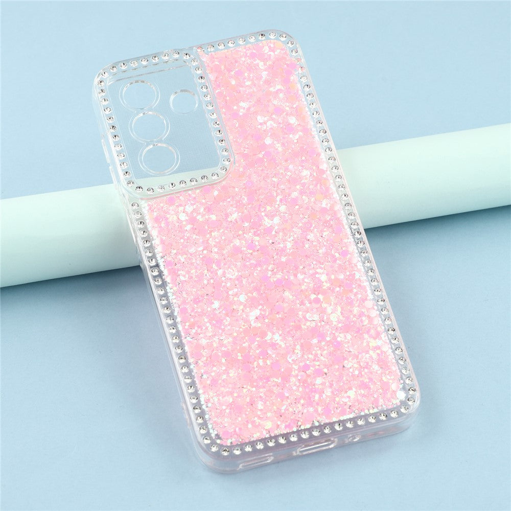 For Samsung Galaxy A17 5G Case Rhinestone Edge Glitter Epoxy TPU Phone Cover - Pink