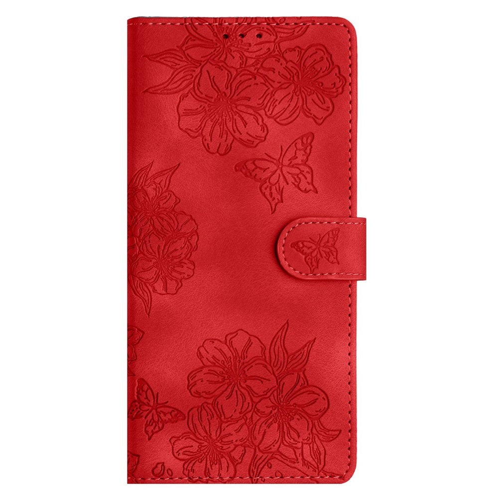 For iPhone 17 Pro Max Case Butterfly Flower Pattern Skin-Touch Leather Phone Cover - Red