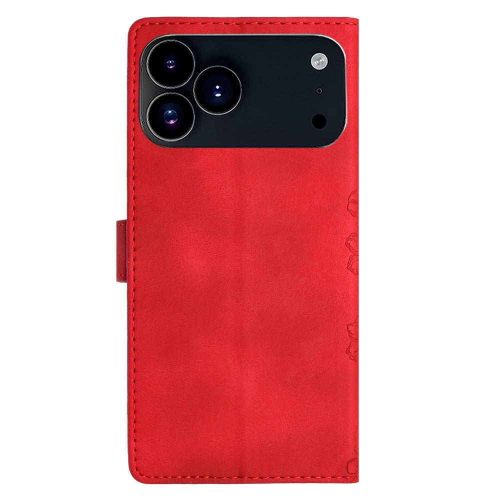 For iPhone 17 Pro Max Case Butterfly Flower Pattern Skin-Touch Leather Phone Cover - Red