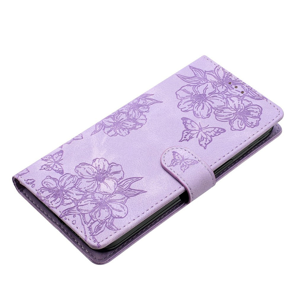 For iPhone 17 Pro Max Case Butterfly Flower Pattern Skin-Touch Leather Phone Cover - Purple