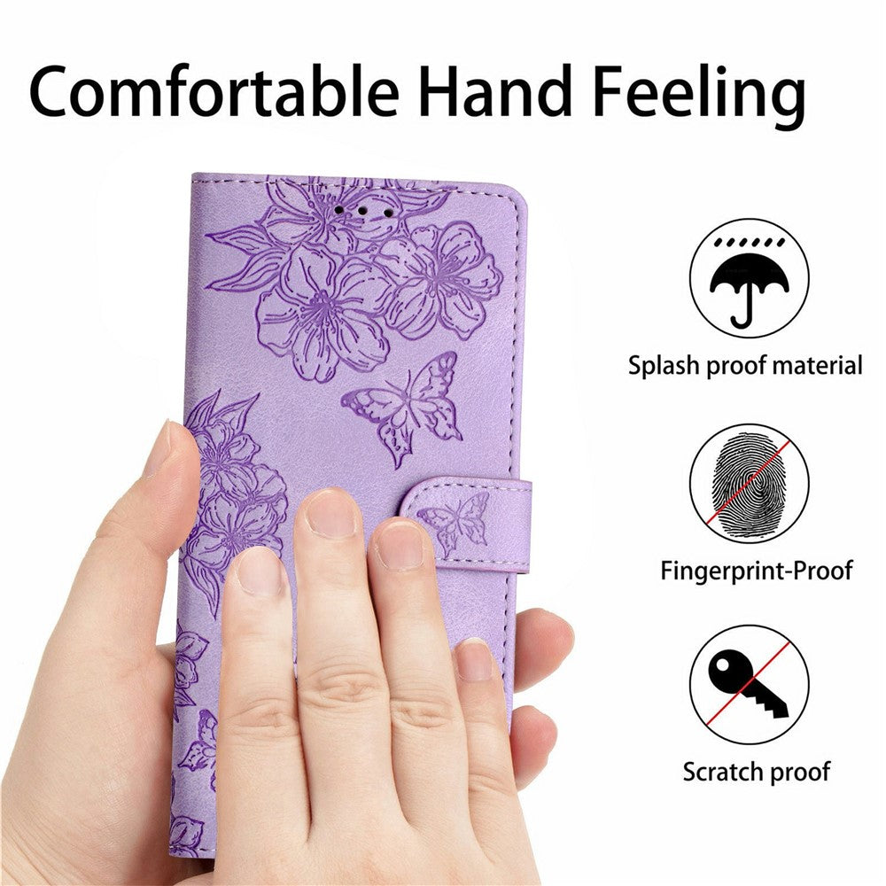 For iPhone 17 Pro Max Case Butterfly Flower Pattern Skin-Touch Leather Phone Cover - Purple