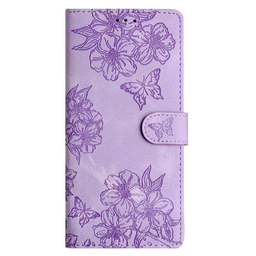 For iPhone 17 Pro Max Case Butterfly Flower Pattern Skin-Touch Leather Phone Cover - Purple