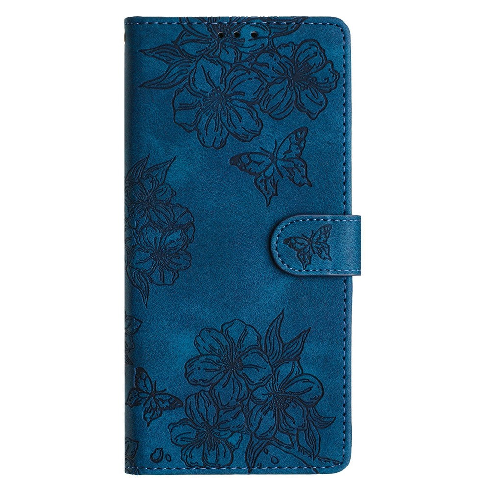 For iPhone 17 Pro Max Case Butterfly Flower Pattern Skin-Touch Leather Phone Cover - Blue