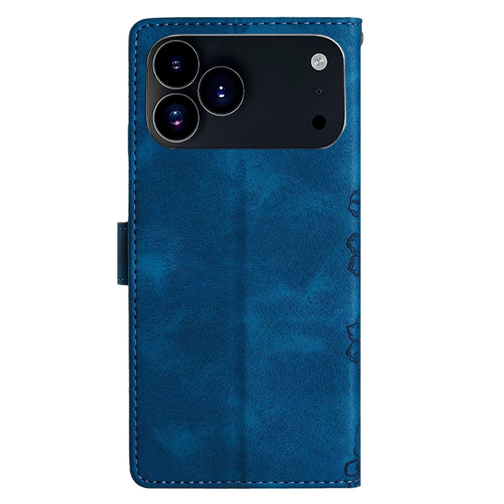 For iPhone 17 Pro Max Case Butterfly Flower Pattern Skin-Touch Leather Phone Cover - Blue