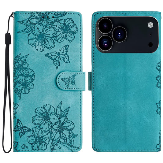 For iPhone 17 Pro Max Case Butterfly Flower Pattern Skin-Touch Leather Phone Cover - Green