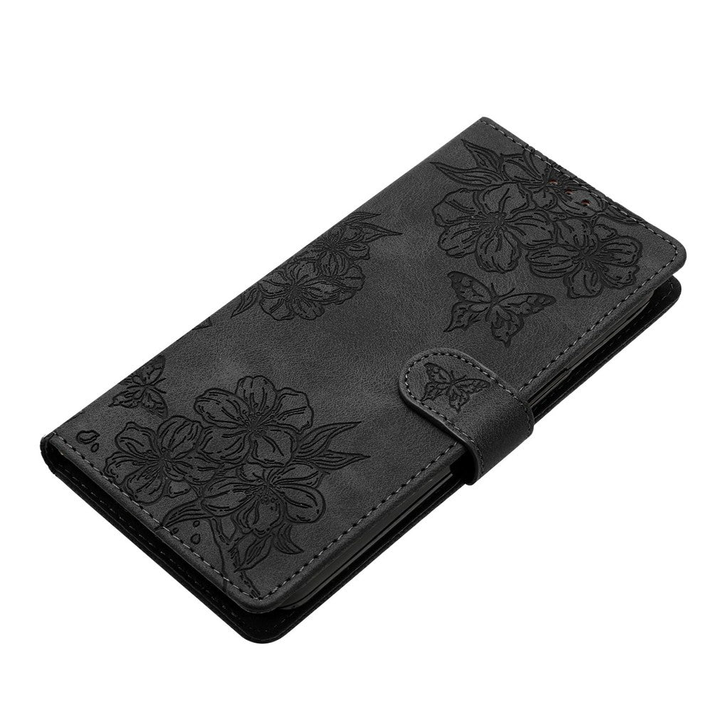 For iPhone 17 Pro Max Case Butterfly Flower Pattern Skin-Touch Leather Phone Cover - Black