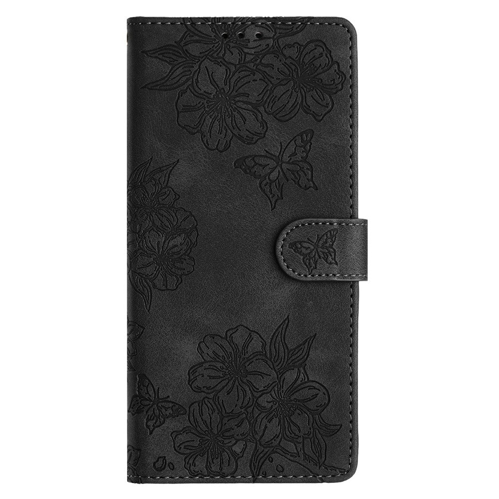 For iPhone 17 Pro Max Case Butterfly Flower Pattern Skin-Touch Leather Phone Cover - Black
