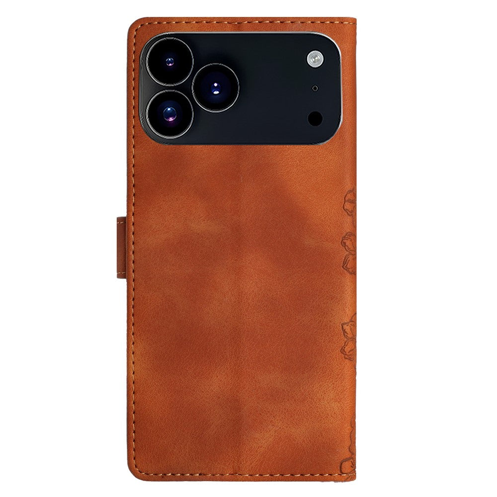 For iPhone 17 Pro Max Case Butterfly Flower Pattern Skin-Touch Leather Phone Cover - Brown