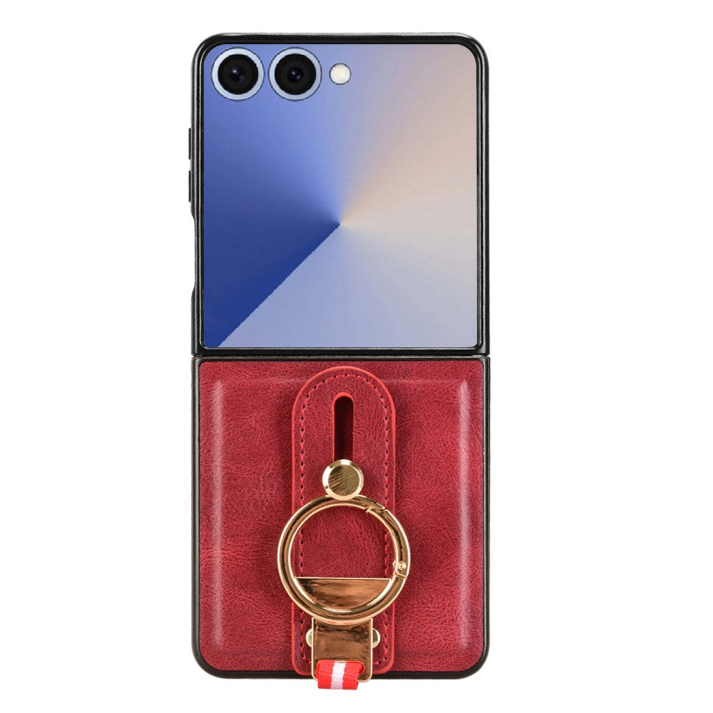 For Samsung Galaxy Z Flip7 5G Case Wristband Kickstand Leather + PC + TPU Phone Cover with Bottle Opener - Red