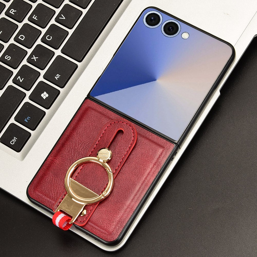 For Samsung Galaxy Z Flip7 5G Case Wristband Kickstand Leather + PC + TPU Phone Cover with Bottle Opener - Red