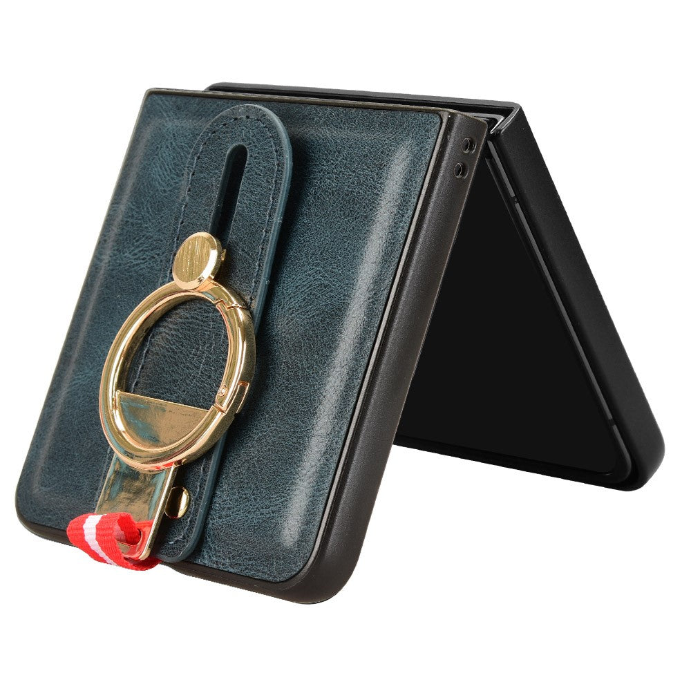 For Samsung Galaxy Z Flip7 5G Case Wristband Kickstand Leather + PC + TPU Phone Cover with Bottle Opener - Blue