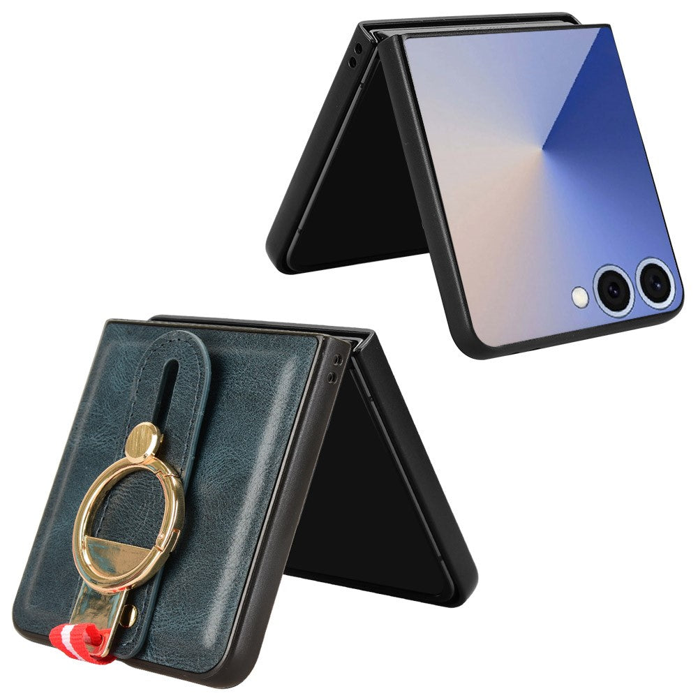 For Samsung Galaxy Z Flip7 5G Case Wristband Kickstand Leather + PC + TPU Phone Cover with Bottle Opener - Blue