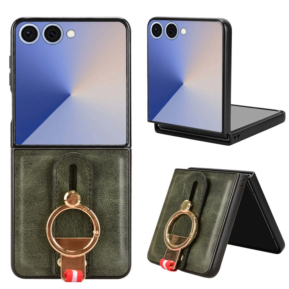 For Samsung Galaxy Z Flip7 5G Case Wristband Kickstand Leather + PC + TPU Phone Cover with Bottle Opener - Green