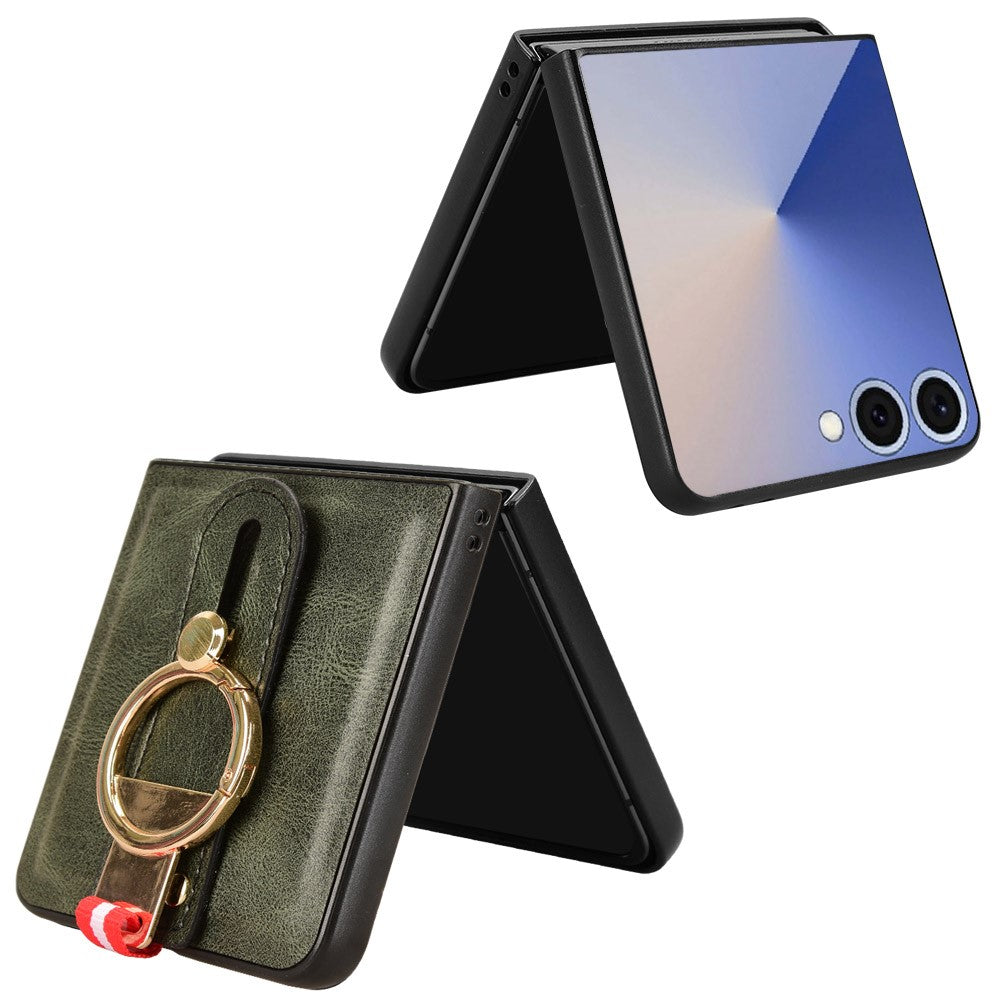 For Samsung Galaxy Z Flip7 5G Case Wristband Kickstand Leather + PC + TPU Phone Cover with Bottle Opener - Green
