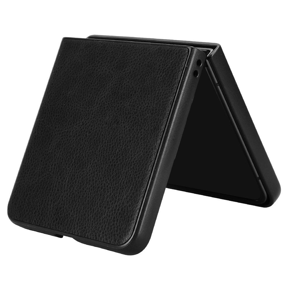 For Samsung Galaxy Z Flip7 5G Case Litchi Texture PU Leather + PC Phone Cover - Black
