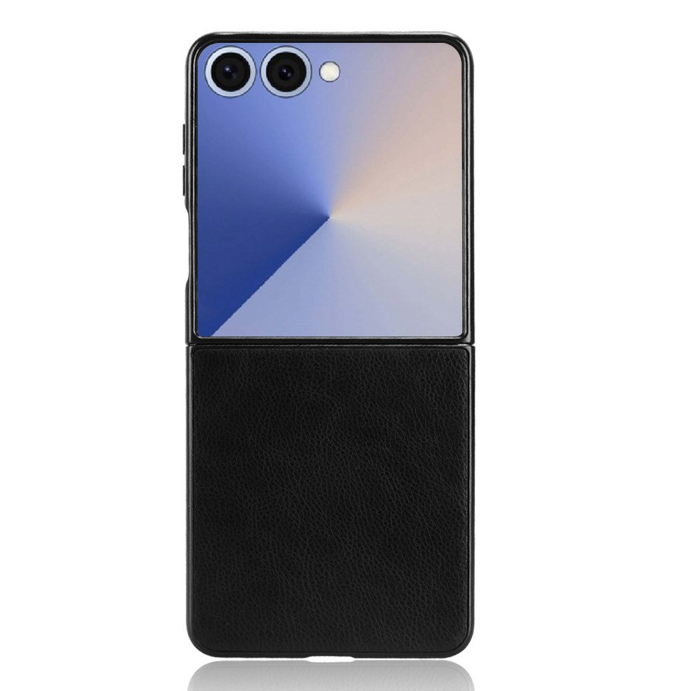 For Samsung Galaxy Z Flip7 5G Case Litchi Texture PU Leather + PC Phone Cover - Black