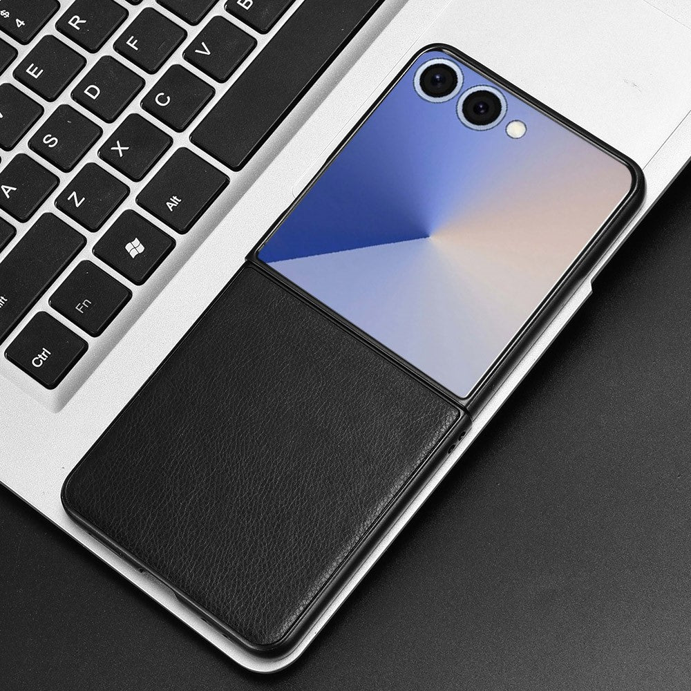 For Samsung Galaxy Z Flip7 5G Case Litchi Texture PU Leather + PC Phone Cover - Black