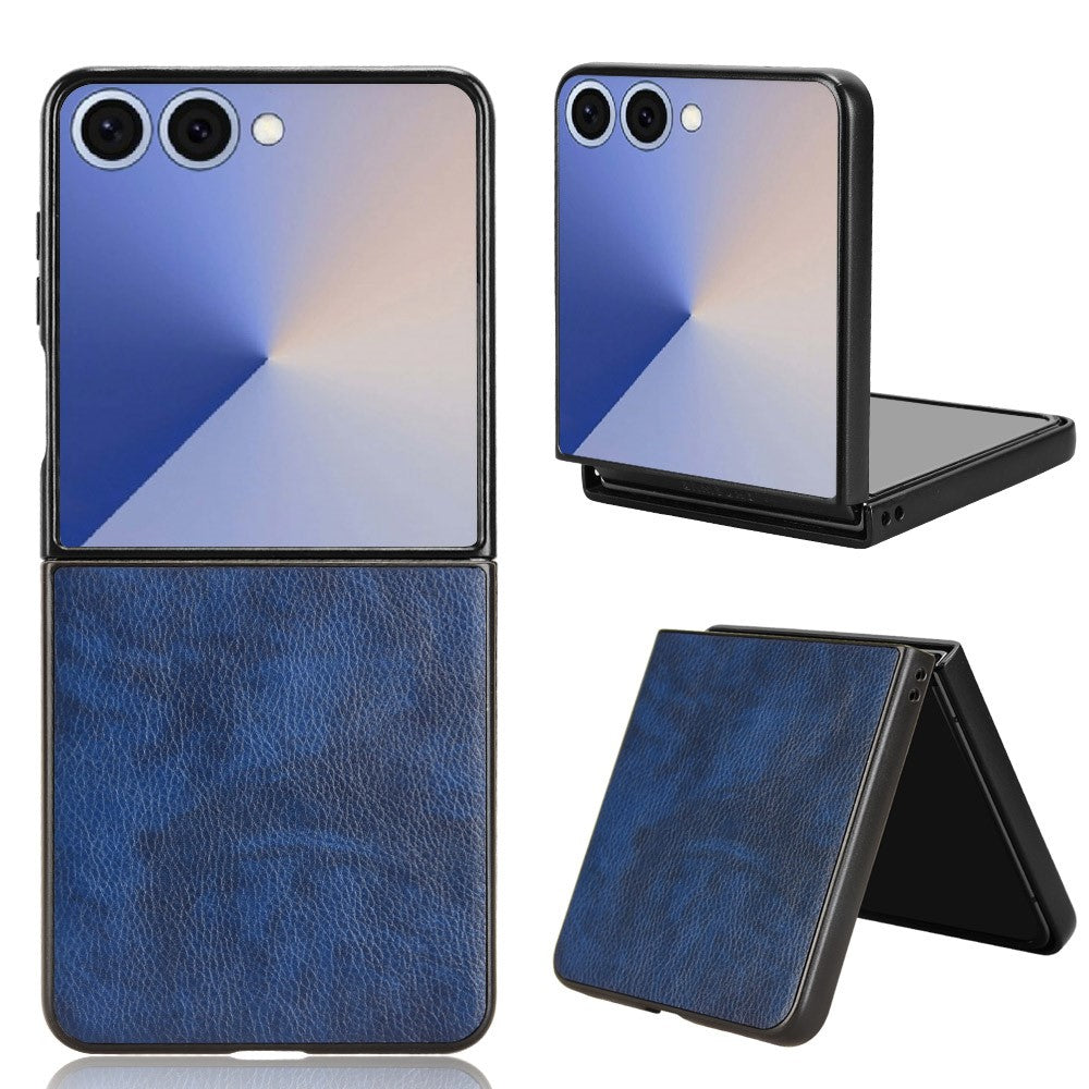 For Samsung Galaxy Z Flip7 5G Case Litchi Texture PU Leather + PC Phone Cover - Blue