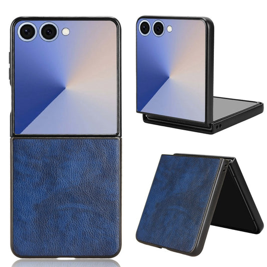 For Samsung Galaxy Z Flip7 5G Case Litchi Texture PU Leather + PC Phone Cover - Blue