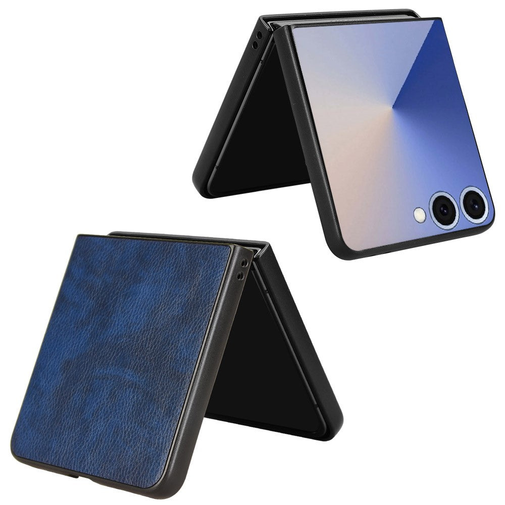 For Samsung Galaxy Z Flip7 5G Case Litchi Texture PU Leather + PC Phone Cover - Blue