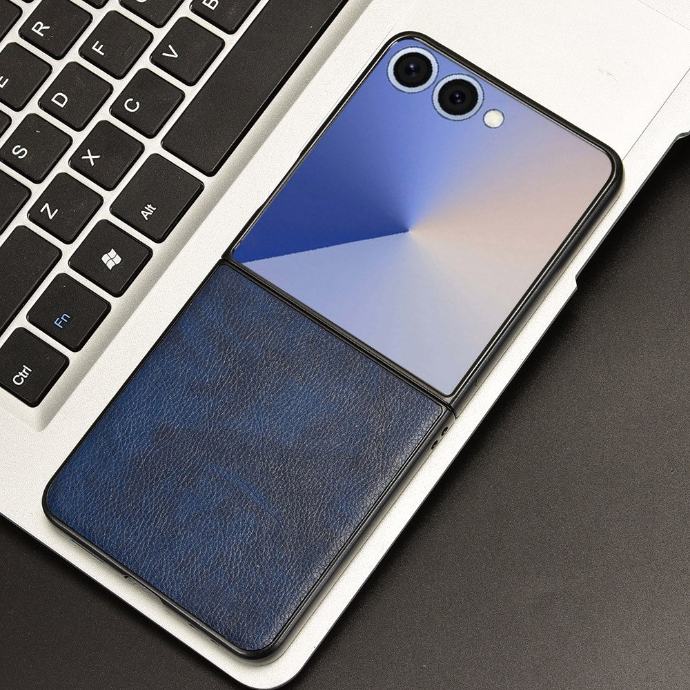 For Samsung Galaxy Z Flip7 5G Case Litchi Texture PU Leather + PC Phone Cover - Blue