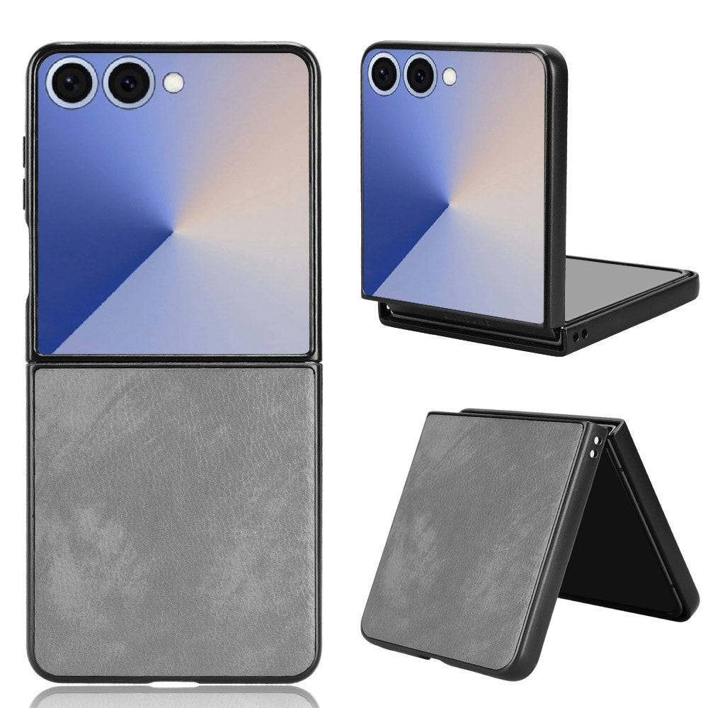 For Samsung Galaxy Z Flip7 5G Case Litchi Texture PU Leather + PC Phone Cover - Grey