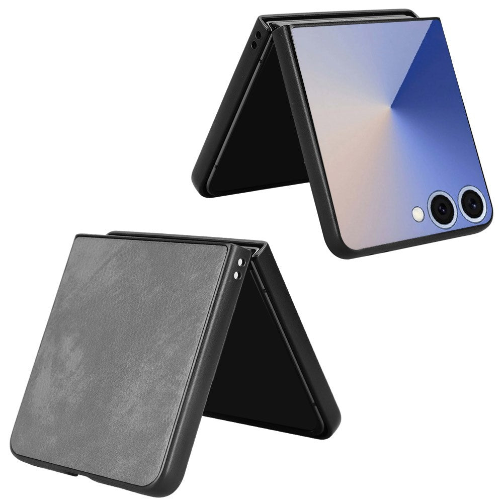 For Samsung Galaxy Z Flip7 5G Case Litchi Texture PU Leather + PC Phone Cover - Grey