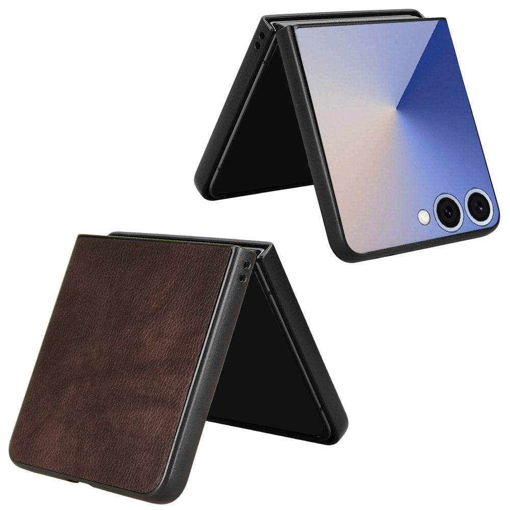 For Samsung Galaxy Z Flip7 5G Case Litchi Texture PU Leather + PC Phone Cover - Brown
