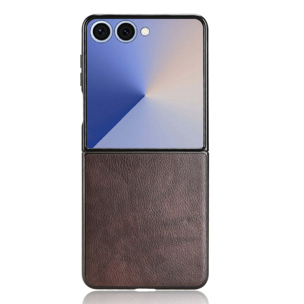 For Samsung Galaxy Z Flip7 5G Case Litchi Texture PU Leather + PC Phone Cover - Brown