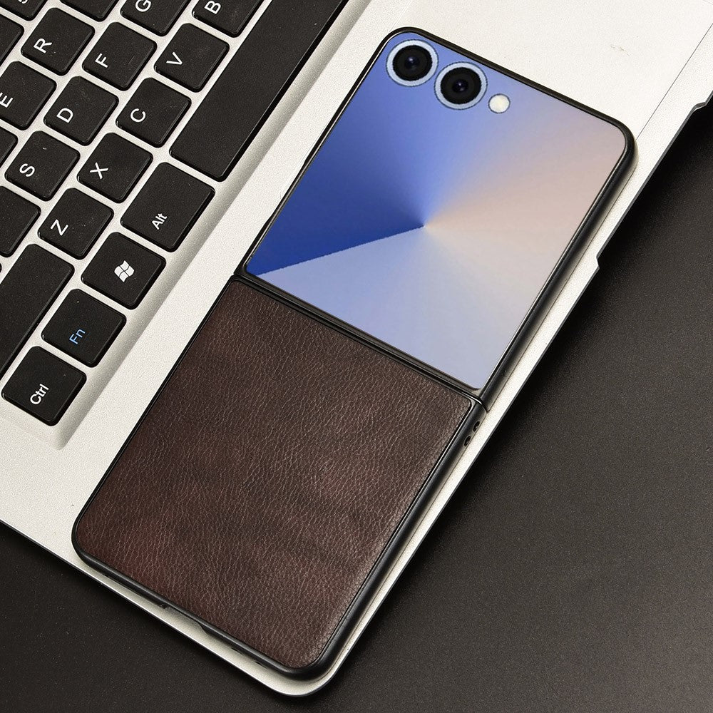 For Samsung Galaxy Z Flip7 5G Case Litchi Texture PU Leather + PC Phone Cover - Brown