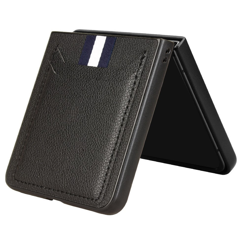 For Samsung Galaxy Z Flip7 5G Case Card Holder Litchi Texture Leather + PC Phone Cover - Black