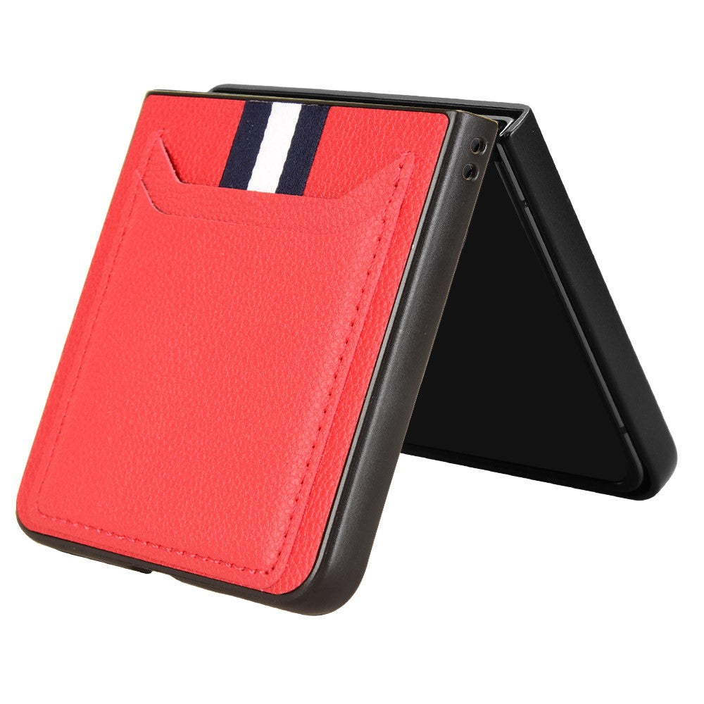 For Samsung Galaxy Z Flip7 5G Case Card Holder Litchi Texture Leather + PC Phone Cover - Red